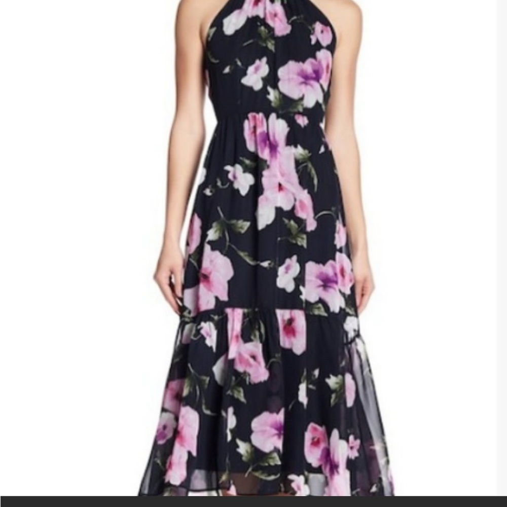 Vince Camaro Navy Pink Halter Chiffon Dress 2